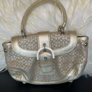 Coach Statement Metallic Fabric Handbag with Leather Trim